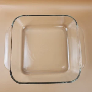 VTG Clear Glass Pyrex 8"x 8"x 2" 222-R 2 qt Casserole Dish Brownie Pan Mmm Mmm! - Picture 1 of 4