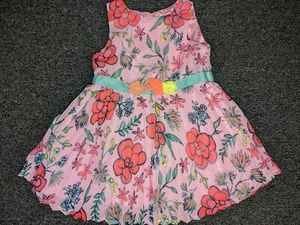 Infant Girls Cat & Jack Pink Sleeveless Flowered Dress w/Diaper Cover Sz 18 Mths - Picture 1 of 7