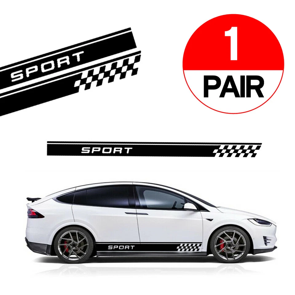 Calcomanía calcomanía a rayas falda guardabarros puerta lateral a cuadros carreras 2 piezas accesorios para automóvil Foto 1 de 4