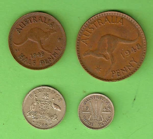 FOUR  AUSTRALIAN COINS FOR 1948 - SEE DESCRIPTION - Bild 1 von 2