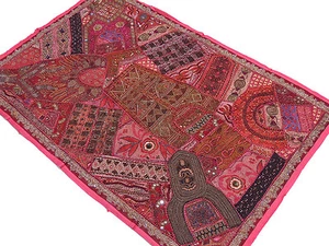 Bedroom Wall Hanging - Hot Pink Wood Bead Traditional Indian Decor Tapestry 58" - Picture 1 of 7