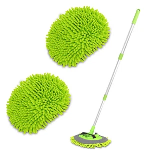45" Aluminum Alloy Long Handle 2 n 1 Chenille Microfiber Car Wash Brush Mop Mitt - Picture 1 of 8