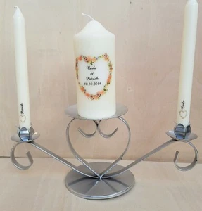 Handmade Personalised Floral Unity Candle set, with or without candle holder - Picture 1 of 9