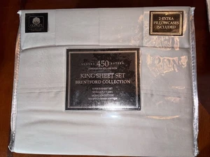 JUEGO DE SÁBANAS KING 6 PIEZAS Colección Brentford Gris 450TC Algodón Egipcio Hasta 15" - Imagen 1 de 4