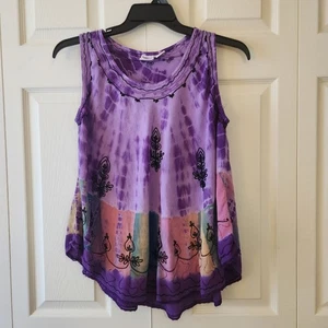 Tie-Dye Sleeveless Tank Top By Indian Tropical Fashion Free Size 100% Rayon Purp - Picture 1 of 8