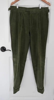 Pantalón Cavour Mod 2 plisado único en pana oliva (musgo Brisbane), EU 50 Foto 1 de 4