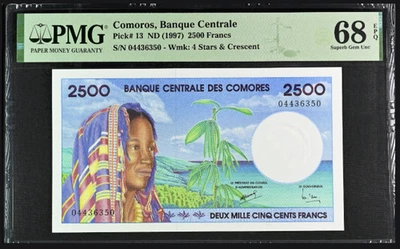 Comoros, 1997, 2500 Francs, P#13, PMG 68  EPQ, Top Pop - Image 1 of 4