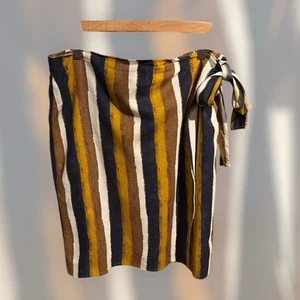Ellen Tracy Linen Blend Short Skirt Size XL Faux Wrap Around Navy And Mustard - Picture 1 of 7