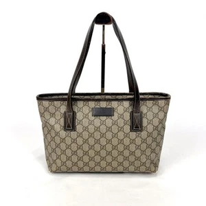GUCCI Tote Bag GG Pattern PVC Leather Gray Brown From Japan - Picture 1 of 10