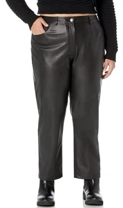 Jack Vegan Leather Plus Size High Waisted Straight Leg Pants The Drop Black - Picture 1 of 7