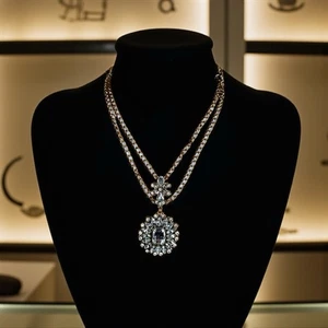 Double Strand Rhinestone Necklace Statement Jewelry 20” - Picture 1 of 8