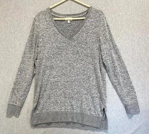 Lucky Brand Sweater Womens Medium Heather Gray Knitwear Split Hem Casual V Neck - Picture 1 of 7
