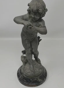 TAQUINERIE par Aug. Moreau 12" Statue NECKT Junge grüner Marmorsockel PARIS hergestellt - Bild 1 von 24