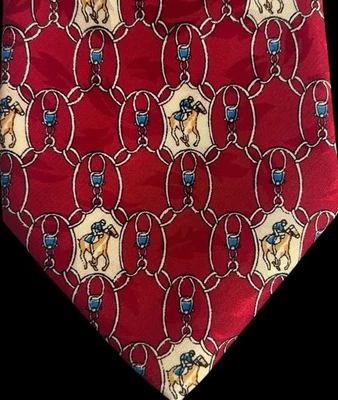 Gravata Valentino Coupeau masculina francesa vintage vermelha estampa equestre - Imagem 1 de 4