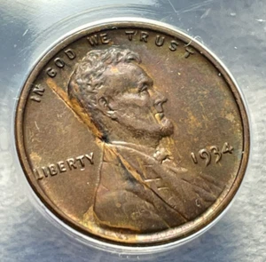 1934 Lincoln Wheat Cent Error - Big Die Crack ANACS XF40 - Picture 1 of 4