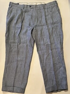 Paul Frederick Hose 100% Leinen blau Fischgrät Plissee mit Bündchen Neu mit Etikett - Bild 1 von 5