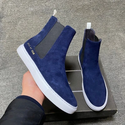 Botas al tobillo Chelsea estilo italiano británico coreano para hombre cuero gamuza real moda Foto 1 de 4