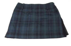Pinko Womens Ruched Mini Skirt 6 Navy Blue Green Tartan Plaid - Picture 1 of 5
