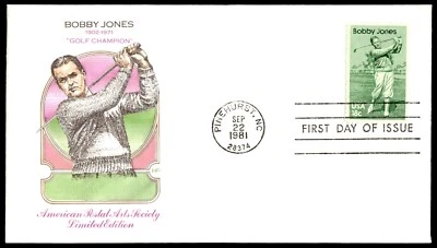 1981 Bobby Jones FDC- Golf Champion 1902-1971 APAS FARNAM Cachet - Image 1 of 2