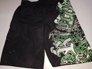 Riptide Boys Surf Shorts Black Graffiti Elastic Waist 62cm L 45cm Size 8 Age 8 - Picture 1 of 5
