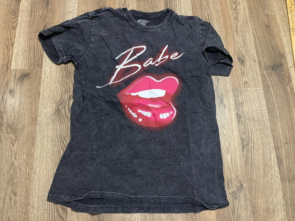 Mighty Fine Shirt, Women's Size Medium, Black, Distressed, BABE with Lips Print - Image 1 of 4