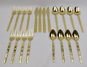 20pc LC Lifetime Cutlery Bamboo Pattern Gold Electroplated Stainless Japan - Picture 1 of 15