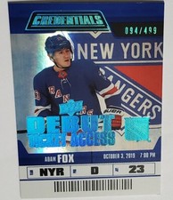ADAM FOX 2019-20 UD Credentials Debut Ticket Access Rookie #139 RC Blue /499