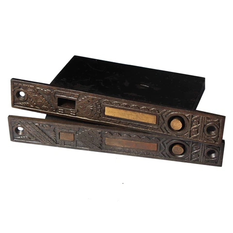 Pair of Eastlake "Oriental" Pocket Door Locks for Double Doors, Branford, NML109 Cover