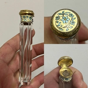 Botella de perfume de vidrio vintage o antigua con tapa esmaltada en plata de ley - Imagen 1 de 17