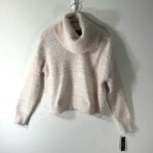 A Byer Blush Stripe Cropped Cowl Neck Sweater Women's Sz M Soft Cozy Fuzzy NWT - Picture 1 of 11