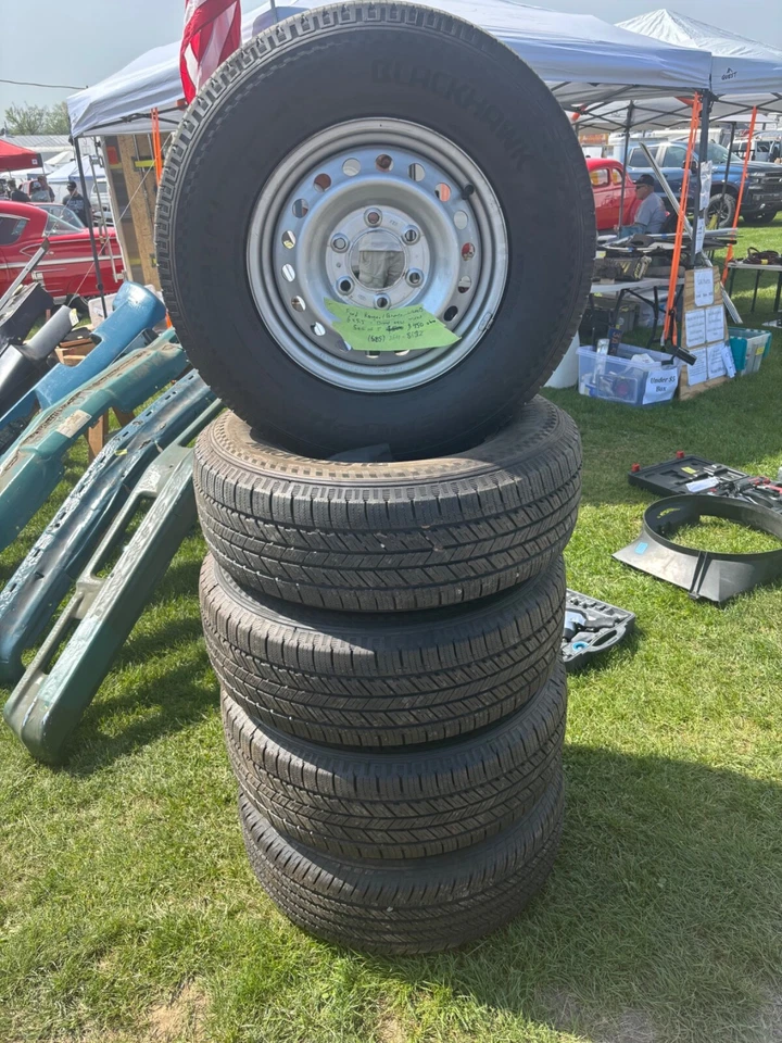 16in Steel Ford Wheels - Set of 5 - All new tires - center caps - spare cover  - Image 1 of 1