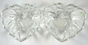 Gorham Heart Shape Crystal Bowls Bow Set Of 2 Candy Dish Germany 6.5" Scalloped 