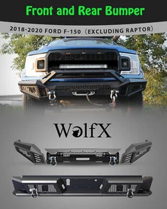 Steel Front Bumper+Rear Bumper Set w/LED Lights+D-Rings For 2018-2020 Ford F-150 - Picture 1 of 24