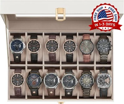 Caja De Reloj Con 12 Ranuras Organizador Caja De Reloj Con Tapa De Vidrio Real Foto 1 de 4