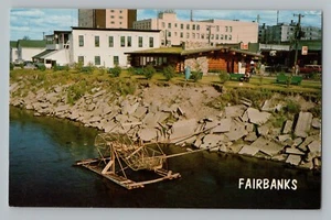 Fairbanks Alaska AK Fishwheel Chena River Budweiser Signs Chrome Postcard 1960s - Picture 1 of 2
