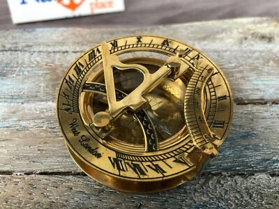Brújula reloj de sol de latón - Acabado pulido - Estilo antiguo vintage - Náutico Foto 1 de 4