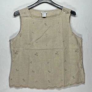 Allison Taylor Top Damen P Small Leinen ärmellos Stickerei Cottagecore beige - Bild 1 von 8