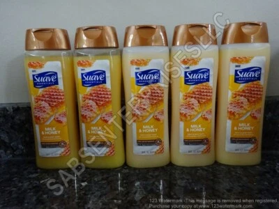 5 lavados corporales suaves con aroma a leche y miel Suave Essentials 18 fl oz. Foto 1 de 4