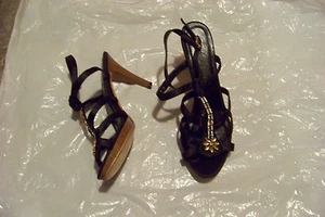 womens midnight velvet black strappy beaded heels shoes size 10 - Picture 1 of 1