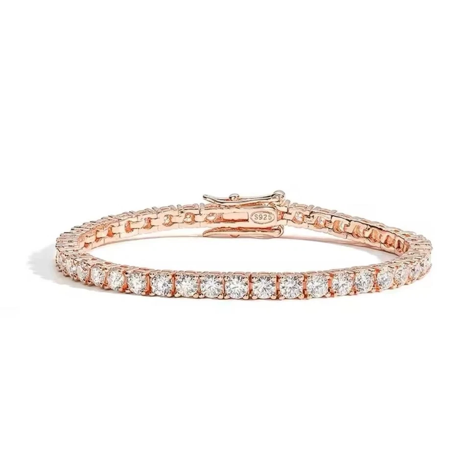 3ct Tennis Bracelet 18K Rose Gold Lab-Created Diamond Test Pass, 19cm LED Box - Image 1 of 3