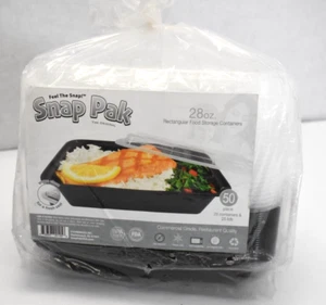 Rectangular Microwavable Food Container w Lids 28 oz Pack Of 25 Black Food Prep - Picture 1 of 4