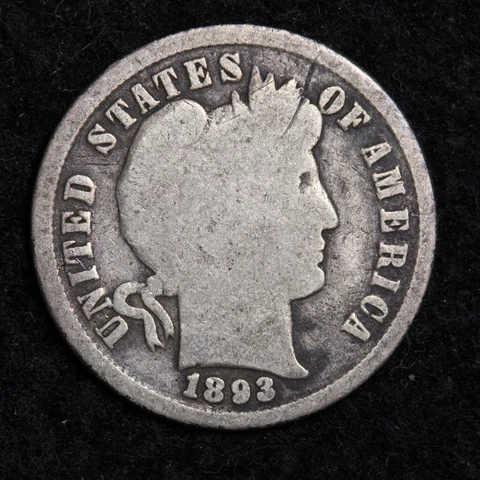 1893 Silver Barber Dime GOOD FREE SHIPPING Cover
