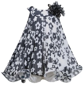 New Girls Bonnie Jean 18m Black White Flower Pleated Dress Clothes Fall Holiday - Picture 1 of 1