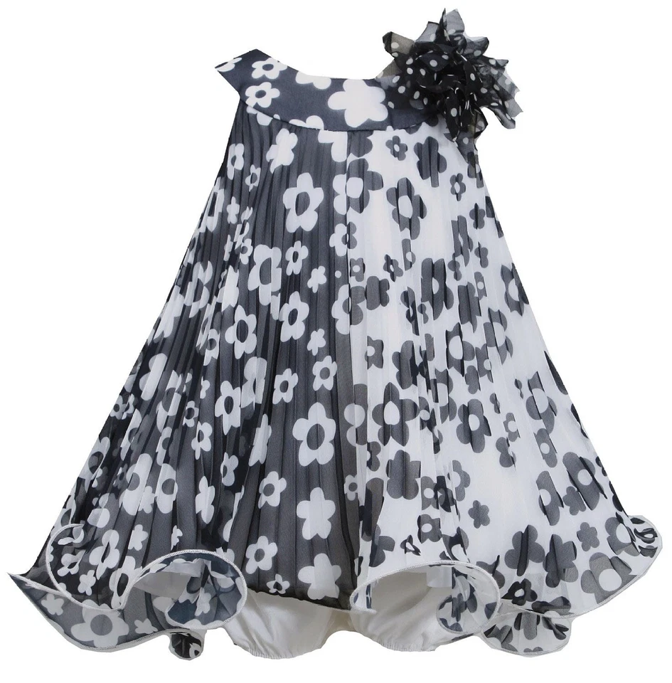 Nuevo Vestido para Niñas Bonnie Jean 18m Negro Blanco Flor Plisado Ropa Otoño Vacaciones Foto 1 de 1