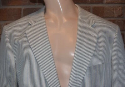 Roundtree & Yorke Blazer Mens 48R Blue White Striped Wool Blend 1/2 Lined EUC - Image 1 of 4
