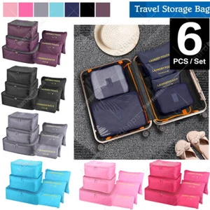 6Pcs Packing Cubes Luggage Storage Organiser Travel Compression Suitcase Bags UK - Picture 1 of 36