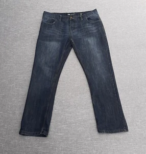Crosshat Jeans Mens W38 L31 Navy Button Fly Straight Denim Opening 8” in - Picture 1 of 15