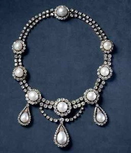 Vintage look Queen Margrethe II pearl necklace in 925 silver rose cut Diamond - Picture 1 of 1