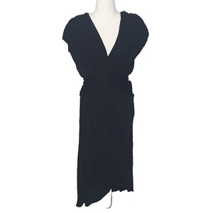 Vintage 80s Black Size 10 V-Neck Cap Sleeve Backless Knee Length Dress - Picture 1 of 6