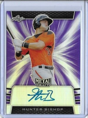 2019 Leaf Metal Draft HUNTER BISHOP Purple Prismatic Auto RC /25 Giants - Image 1 of 4